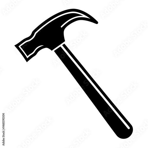 Black and white hammer illustration with clean lines and transparent background