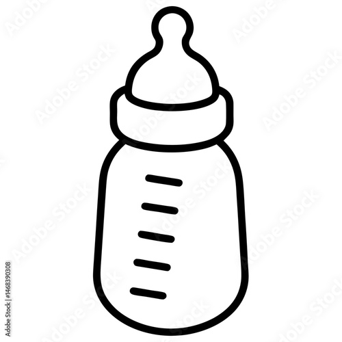 Simple black and white outline illustration of a baby bottle for feeding
