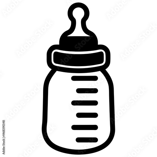 Minimalist black and white illustration of a baby feeding bottle symbol