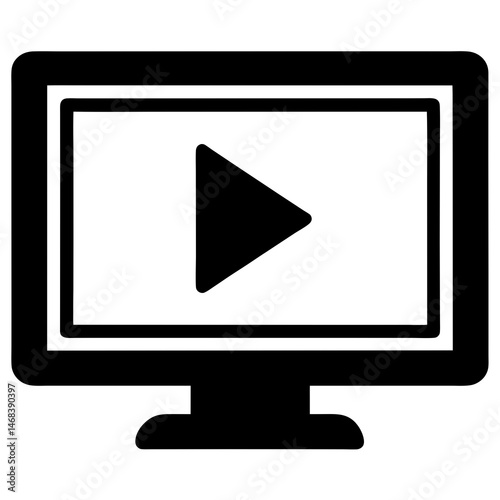 Computer monitor icon depicting video playback on white background
