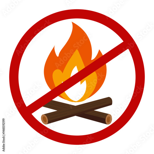 No campfires prohibited sign, no fire forbidden modern round sticker, vector illustration