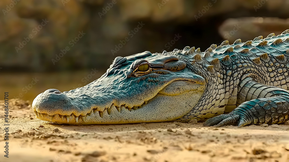 Fototapeta premium Closeup Of Crocodile Head On Sand