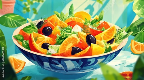Vibrant fruit and vegetable salad in a bowl