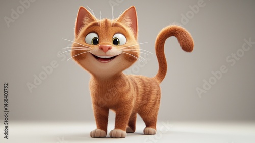 Animated ginger cat portrait studio shot with soft background