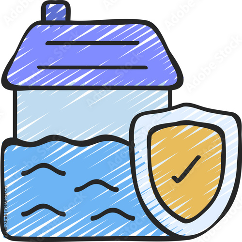flooded house illustration on a white background     