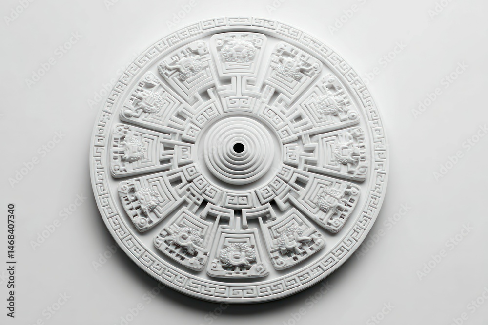 Intricate Circular Design with Geometric Patterns and Symbolic Figures Intricate Circular Design with Geometric Patterns and Symbolic Figures