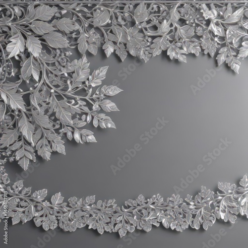 Intricate silver leaf lace border, shimmering backdrop , botanical, wedding, textures