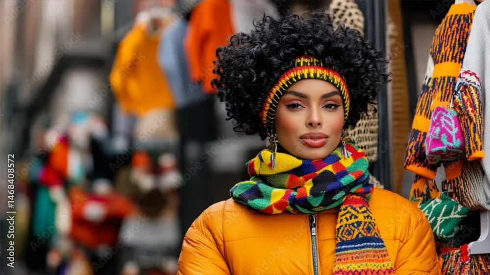 Radiant Woman Amidst Winter Fashion: A stylish woman poses in the urban setting, donning vibrant winter clothing. Capturing the essence of elegance, confidence, and contemporary style. Radiant Woman Amidst Winter Fashion: A stylish woman poses in the urban setting, donning vibrant winter clothing. Capturing the essence of elegance, confidence, and contemporary style.