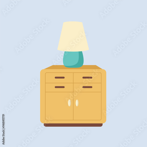 illustration of wardrobe and bedside lamp