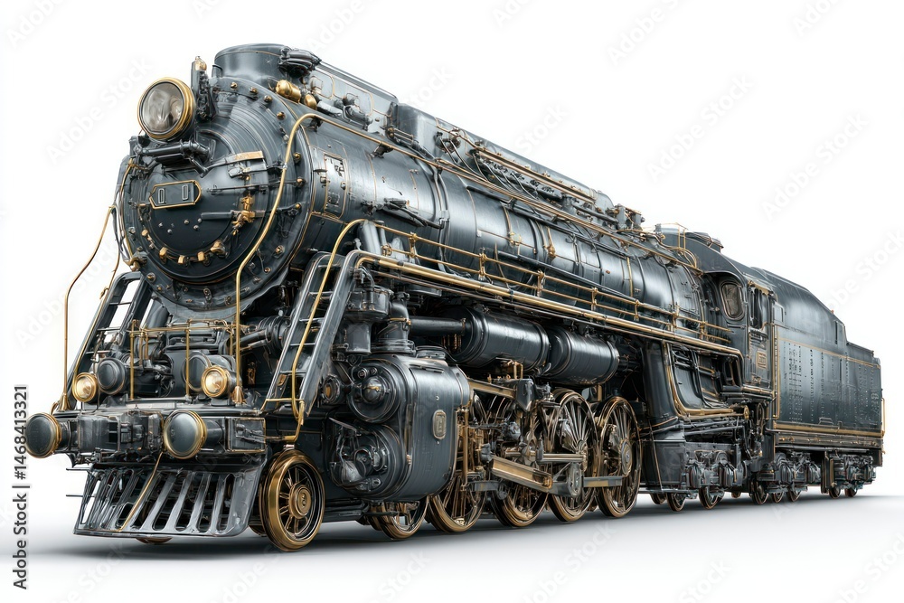 Naklejka premium Steam Locomotive with Golden Accents A Detailed and Classic Railway Engine for Transportation