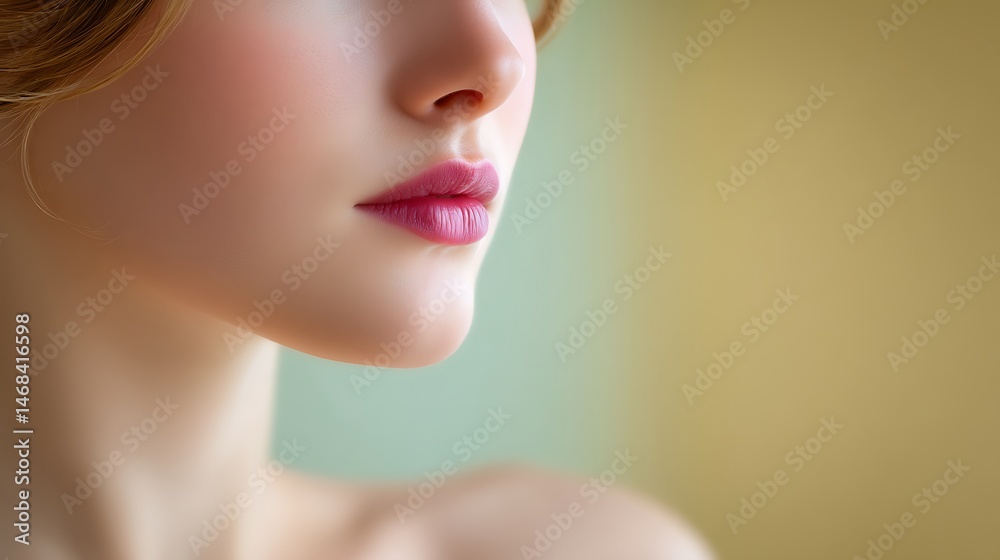 Fototapeta premium Elegant Close-Up of a Woman's Smooth Face with Soft Lips and Cheek