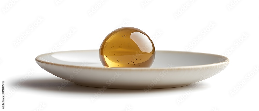 Amber Glass Orb on a White Dish