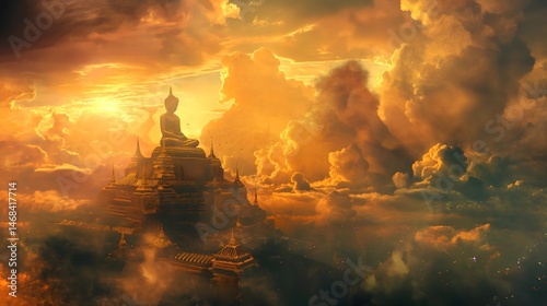 Obraz na płótnie Golden Buddha Temple Above the Clouds w salonie