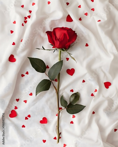 Obraz na płótnie Red Rose and Hearts on White Fabric w salonie