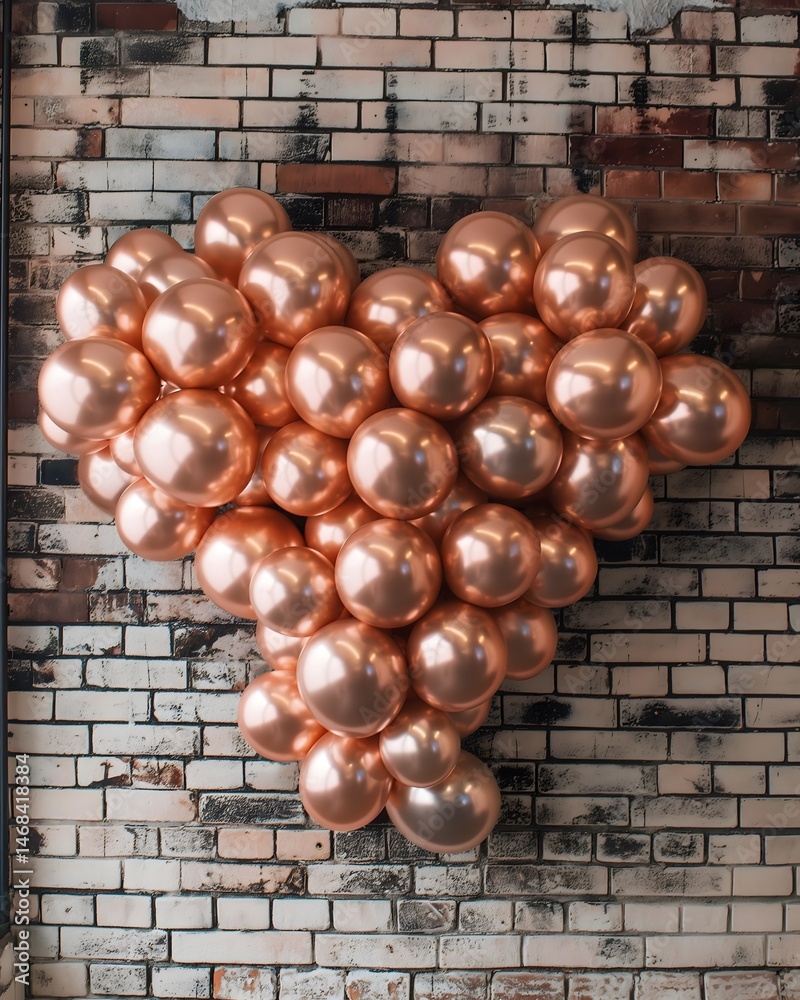 Rose Gold Balloons Heart Shape on Brick Wall