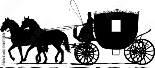 Horse and buggy black vector design on a white background