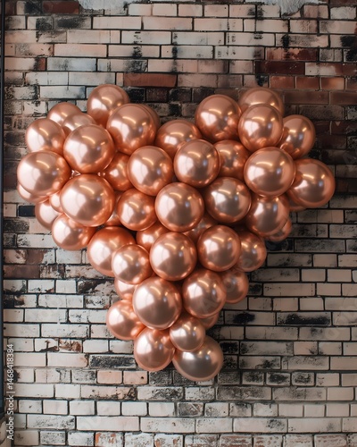 Obraz na płótnie Rose Gold Balloons Heart Shape on Brick Wall w salonie