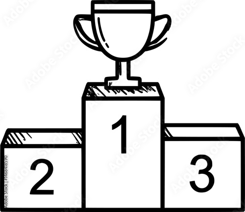 winner podium with numbered levels and a trophy, doodle style icon
