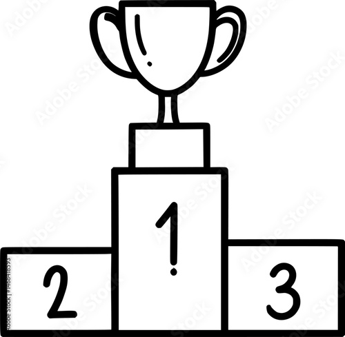 winner podium with numbered levels and a trophy, doodle style icon
