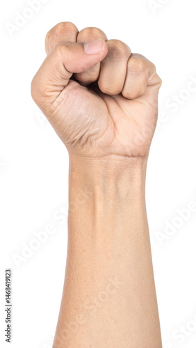 Hand making fist pressing gesture isolated on white cut out png