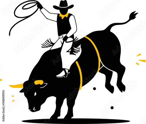 A character doing bull ride, hand drawn style illustration
