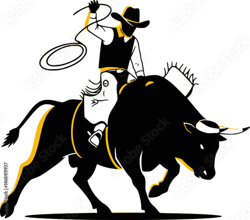 A character doing bull ride, hand drawn style illustration
