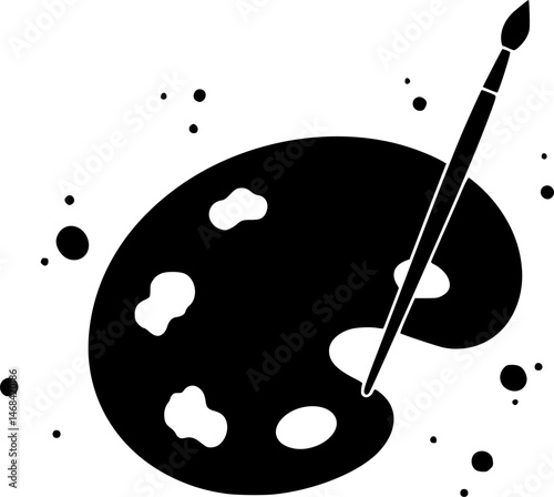 Paint palette with a brush, doodle style icon
