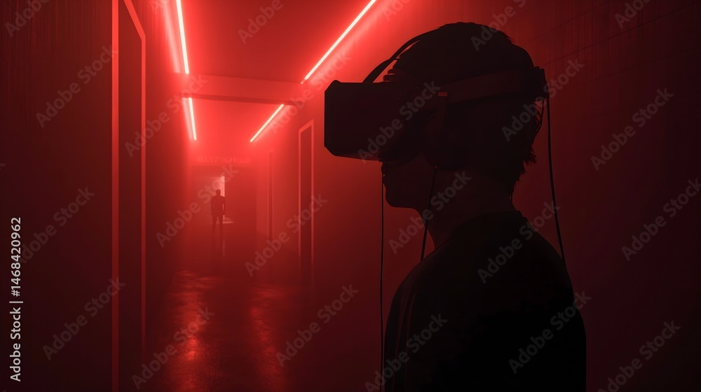VR Experience in a Red Lit Corridor