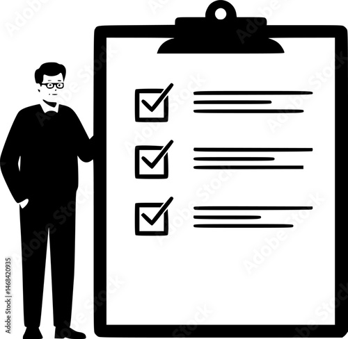 A character reading insurance policy, hand drawn illustration

