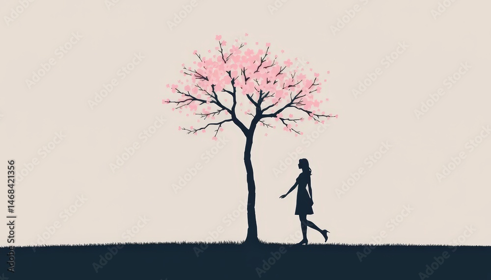 A serene, minimalist illustration features a silhouetted couple holding hands beneath a single A serene, minimalist illustration features a silhouetted couple holding hands beneath a single