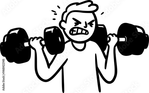 Weight training and exertion illustration in doodle style
