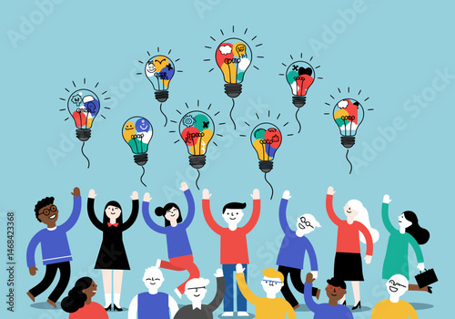 Diverse Team Celebrating Innovative Ideas Generated From Collaborative Brainstorming