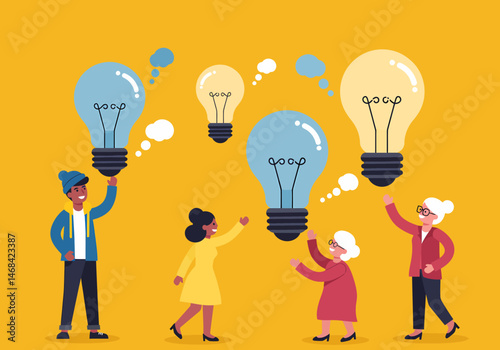 Brainstorming Innovation Session with Creative People Sharing Bright Ideas