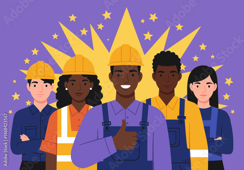 Diverse Construction Team Workers Industry Unity and Support
