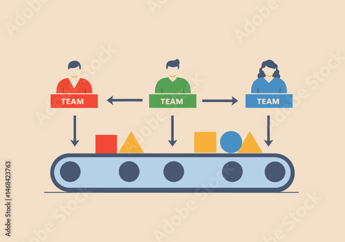 Teamwork Collaboration Concept People on Conveyor Belt Producing Shapes
