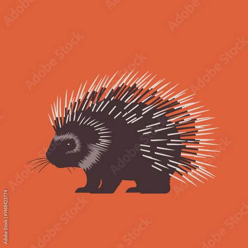 Cute Porcupine Vector Illustration with Sharp Spikes on Orange
