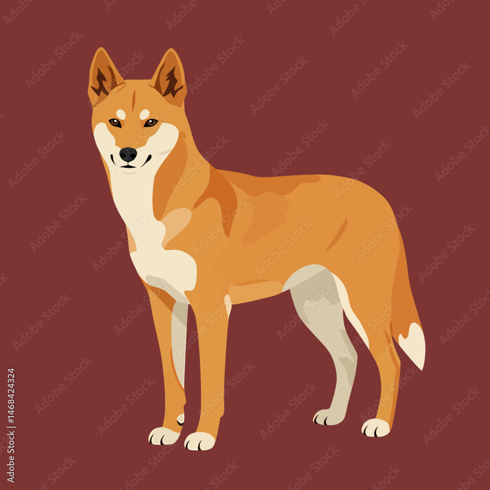 Naklejka premium Alert Australian Dingo Standing Tall On Brown Background Image