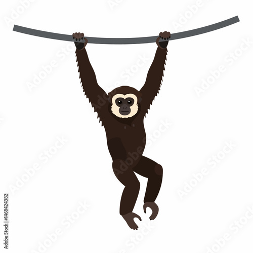 Gibbon Hanging on a Rope in Simple Vector Style