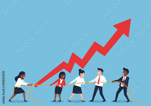 Diverse Teamwork Leads to Financial Growth Arrow Illustration