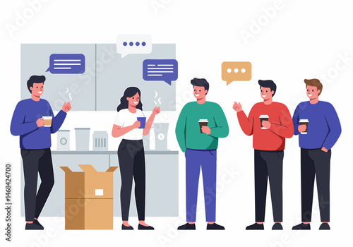 Diverse Office Team Enjoying Coffee Break Discussion and Relaxing