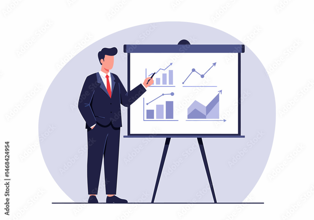 Fototapeta premium Business Presentation Showing Charts and Growth Trend Analysis