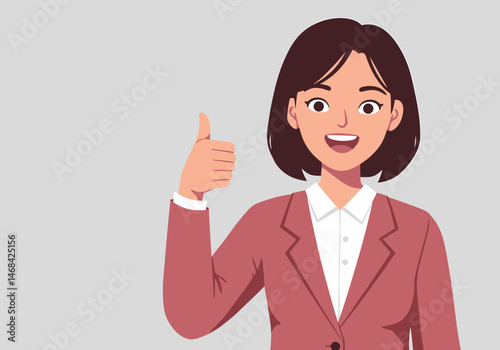 Excited Businesswoman Giving Thumbs Up Approving Success or Agreement