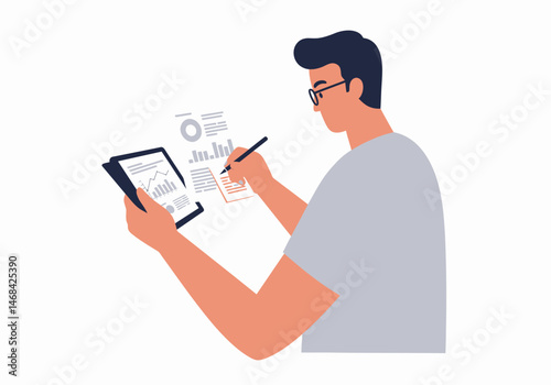 Analyst with Chart and Business Report Reviewing Data