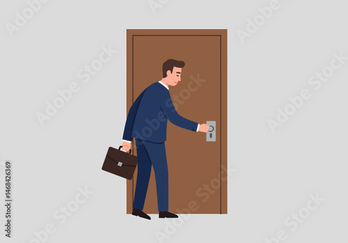 Business Man Entering Office Opening the Door Illustration