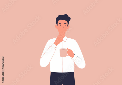 Pensive Young Man Enjoying Coffee In The Morning