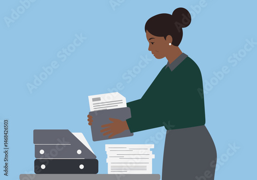 Businesswoman Working Paperwork Office Management Data Process