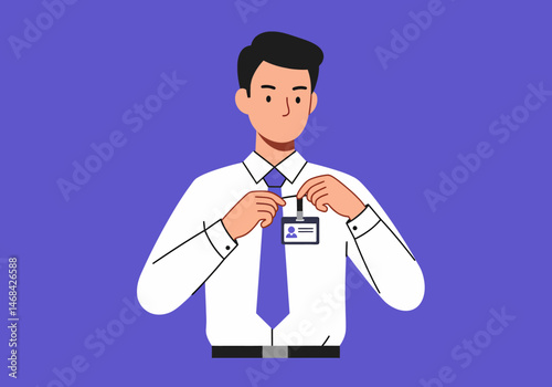 Young Professional Attaching ID Badge To Shirt At Workplace