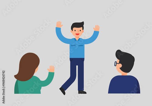 Enthusiastic Man Welcoming Team Showing Excitement and Enthusiasm