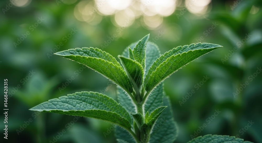 Spearmint leaves close-up with blurred bokeh background Spearmint leaves close-up with blurred bokeh background
