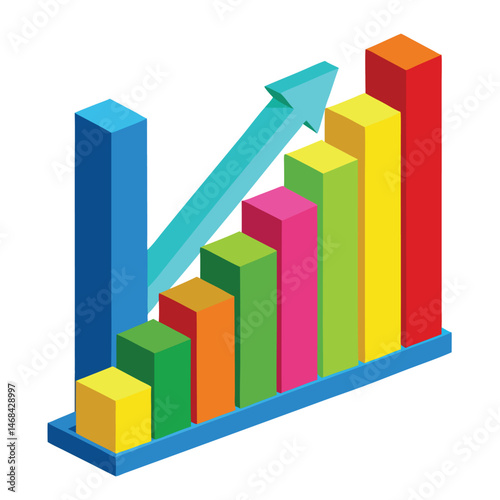 A vibrant 3D bar chart showing upward trends on a white background.
